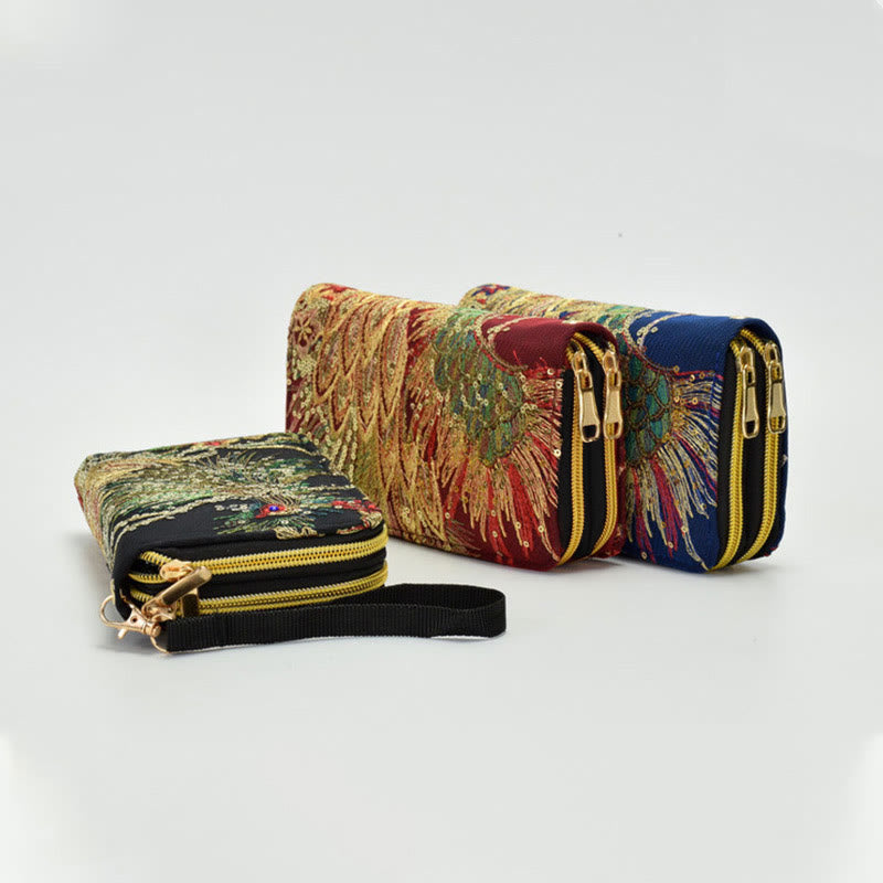 Foviel Peacock Double-sided Embroidery Cash Holder Wallet Shopping Purse