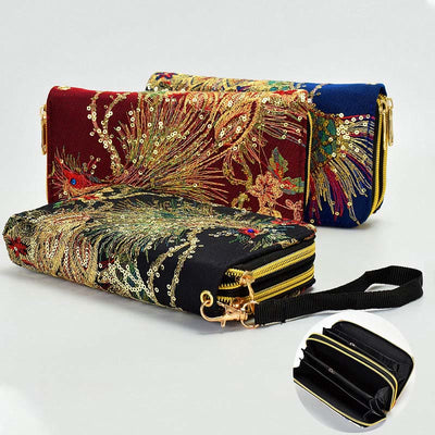 Foviel Peacock Double-sided Embroidery Cash Holder Wallet Shopping Purse