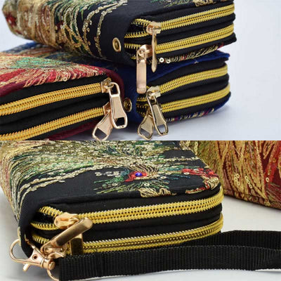 Foviel Peacock Double-sided Embroidery Cash Holder Wallet Shopping Purse