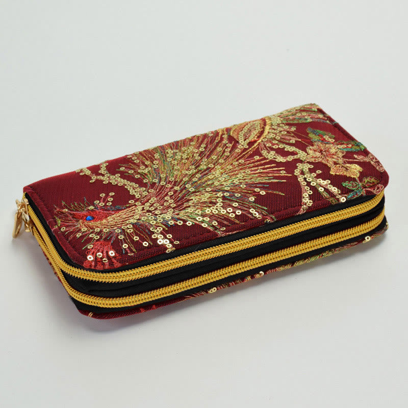 Foviel Peacock Double-sided Embroidery Cash Holder Wallet Shopping Purse