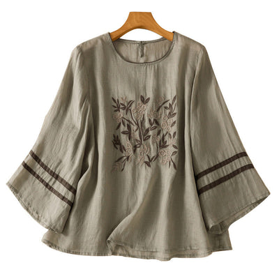 Buddha Stones Retro Embroidery Floral Three Quarter Sleeve Women's T-Shirt - image 15