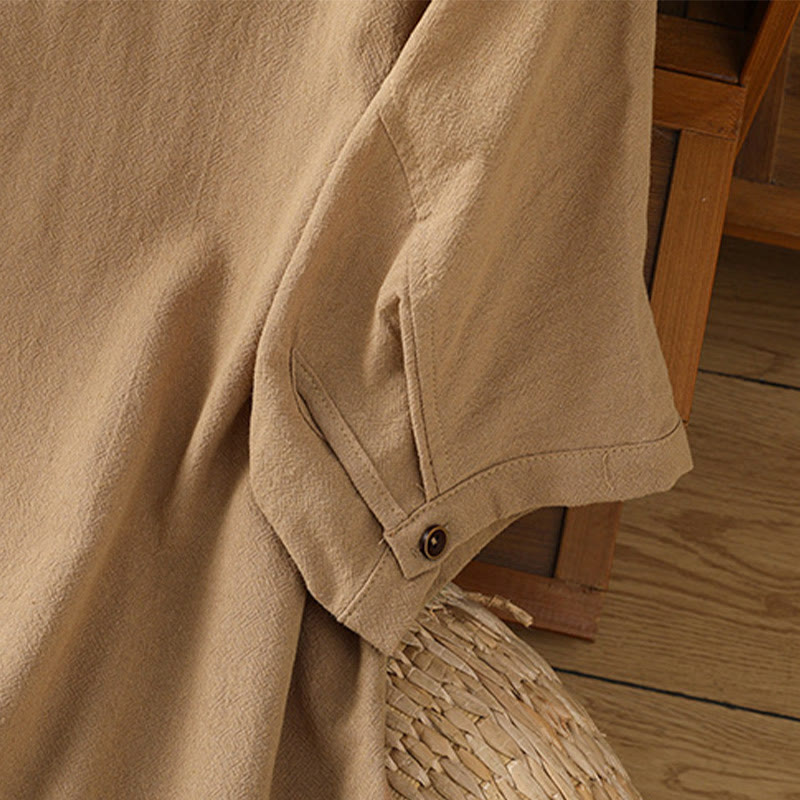 Buddha Stones Casual Plain Buttons Half Sleeve Women's Cotton Linen Shirt With Pocket - image 32