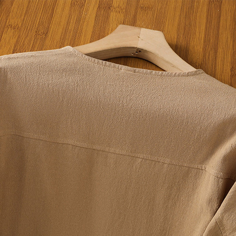Buddha Stones Casual Plain Buttons Half Sleeve Women's Cotton Linen Shirt With Pocket - image 28