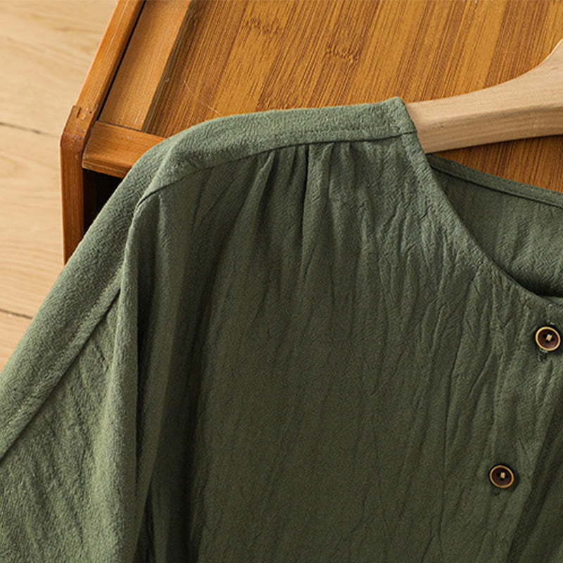 Buddha Stones Casual Plain Buttons Half Sleeve Women's Cotton Linen Shirt With Pocket - image 4