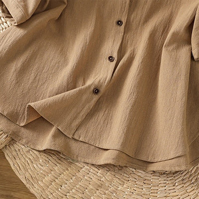 Buddha Stones Casual Plain Buttons Half Sleeve Women's Cotton Linen Shirt With Pocket - image 33