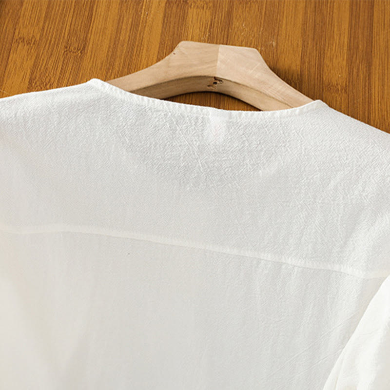 Buddha Stones Casual Plain Buttons Half Sleeve Women's Cotton Linen Shirt With Pocket - image 21