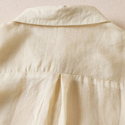 Buddha Stones Retro Plain Fake Two Pieces Button Half Sleeve Design Women's Cotton Linen Shirt - image 39