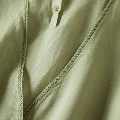 Buddha Stones Retro Plain Fake Two Pieces Button Half Sleeve Design Women's Cotton Linen Shirt - image 22