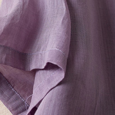 Buddha Stones Retro Plain Fake Two Pieces Button Half Sleeve Design Women's Cotton Linen Shirt - image 7