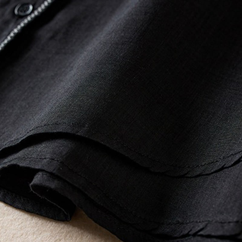 Buddha Stones Retro Plain Fake Two Pieces Button Half Sleeve Design Women's Cotton Linen Shirt - image 33