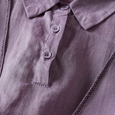 Buddha Stones Retro Plain Fake Two Pieces Button Half Sleeve Design Women's Cotton Linen Shirt - image 3
