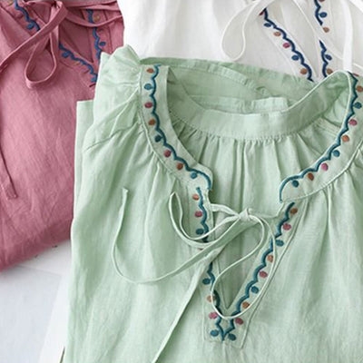 Buddha Stones Summer Embroided Three Quarter Lantern Sleeve Women's T-Shirt - image 17