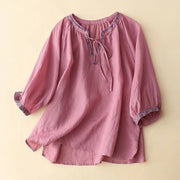 Foviel Summer Embroided Three Quarter Lantern Sleeve Women's T-Shirt