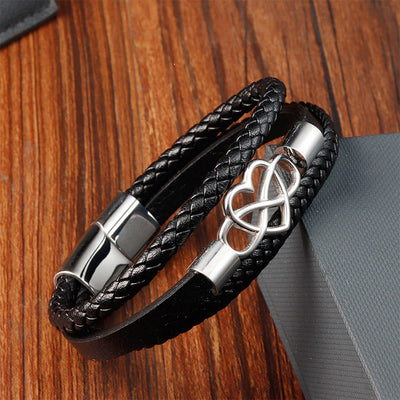 Foviel Geometric Leather Titanium Steel Strengthen Buckle Bracelet