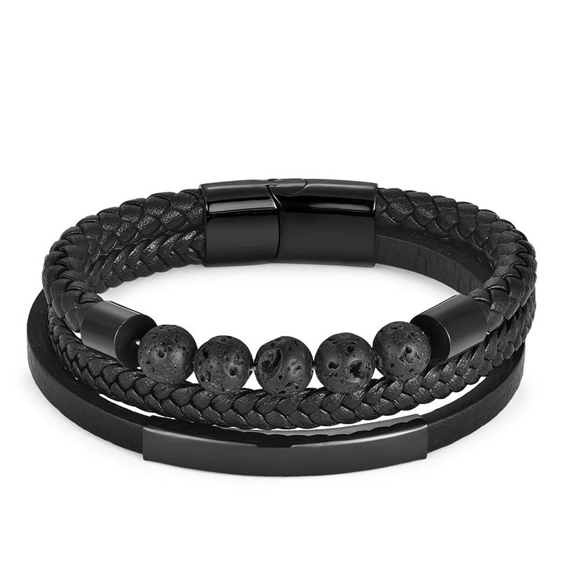 Buddha Stones Leather Titanium Steel Lava Rock Strengthen Buckle Bracelet - image 4