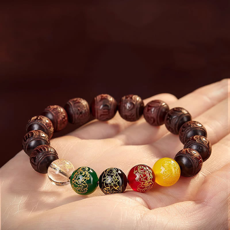 Foviel Small Leaf Red Sandalwood Five Directions Gods of Wealth Calm Bracelet