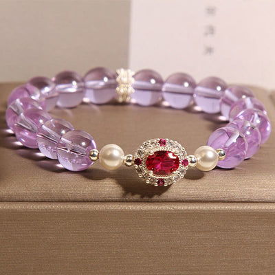 Buddha Stones Natural Amethyst Pearl Red Corundum Balance Bracelet - image 3