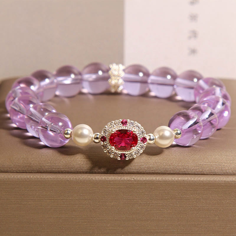 Buddha Stones Natural Amethyst Pearl Red Corundum Balance Bracelet - Amethyst(Wrist Circumference: 15-19cm) - image 1
