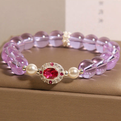 Buddha Stones Natural Amethyst Pearl Red Corundum Balance Bracelet - image 2