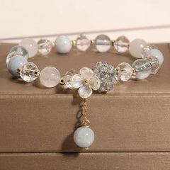 Buddha Stones Aquamarine Yellow Cat's Eye Stone Flower Peace Bracelet - Aquamarine(Wrist Circumference: 14-16cm) - image 1