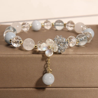 Buddha Stones Aquamarine Yellow Cat's Eye Stone Flower Peace Bracelet - Aquamarine(Wrist Circumference: 14-16cm) - image 1