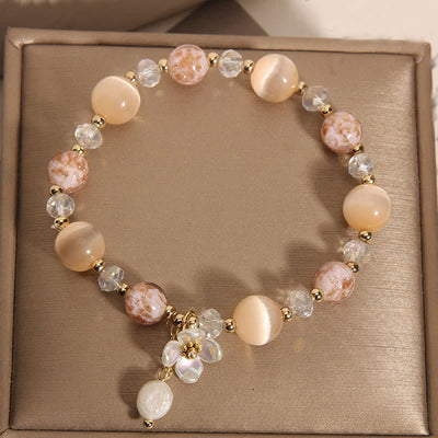 Buddha Stones Aquamarine Yellow Cat's Eye Stone Flower Peace Bracelet - image 8