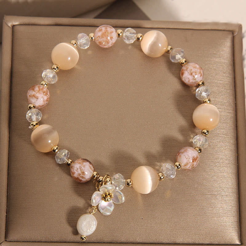 Buddha Stones Aquamarine Yellow Cat's Eye Stone Flower Peace Bracelet - image 8