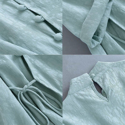 Foviel Frühling Casual Plain Frog-Button Design Seite Schnürung Midi Kleid