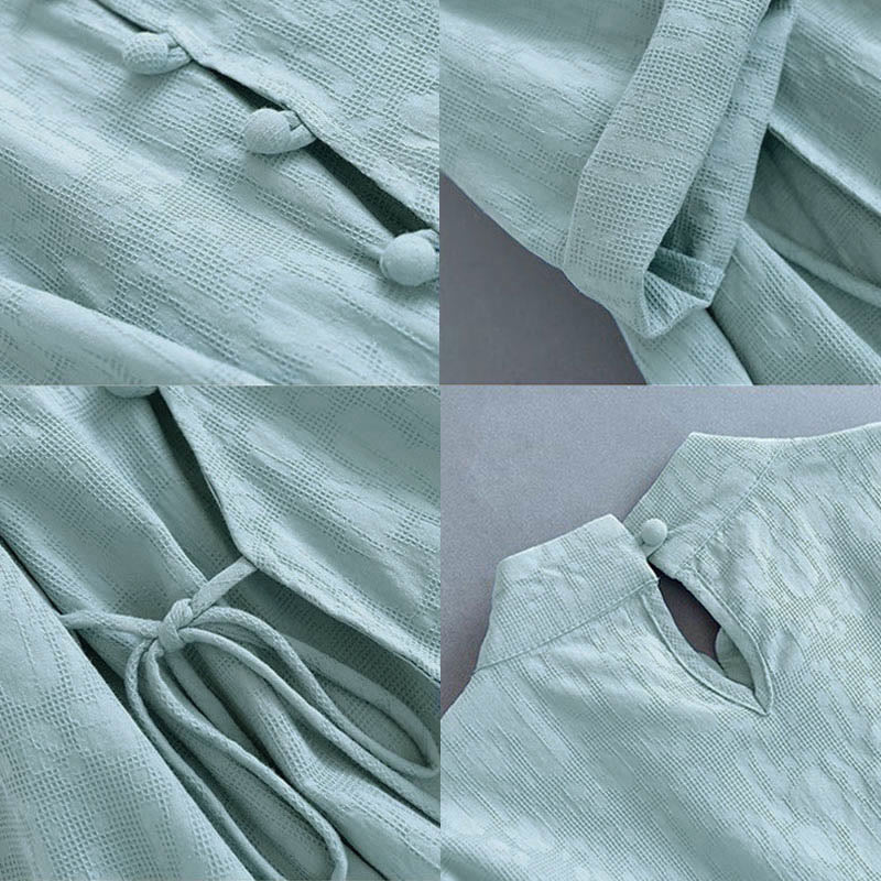 Foviel Frühling Casual Plain Frog-Button Design Seite Schnürung Midi Kleid