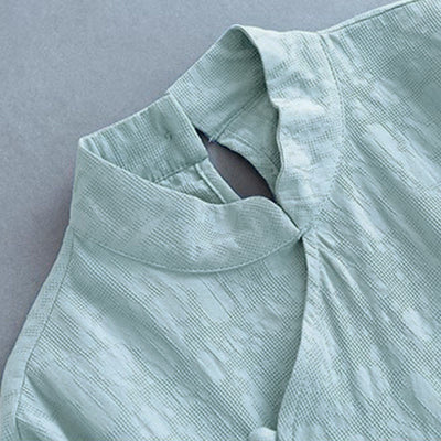 Foviel Frühling Casual Plain Frog-Button Design Seite Schnürung Midi Kleid