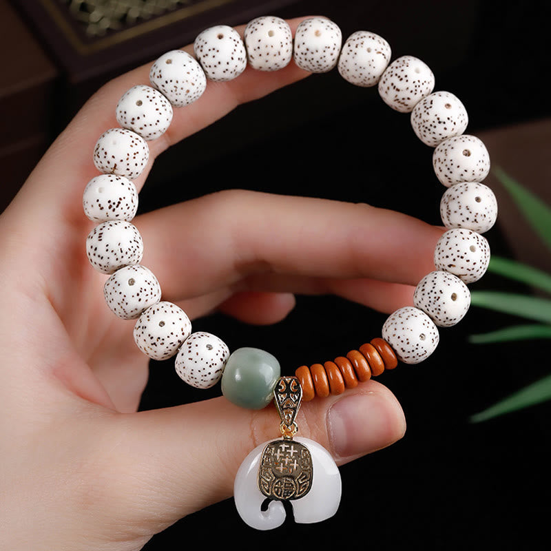 Buddha Stones Hand PolishedStar Moon Bodhi Seed Elephant Pattern Inner Peace Bracelet - image 12
