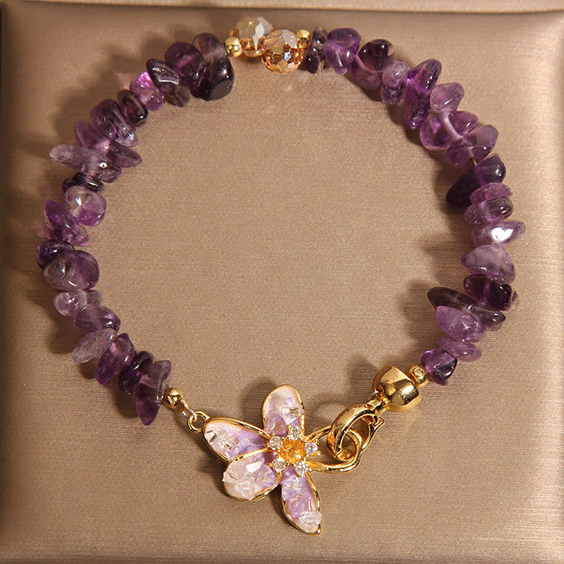 Buddha Stones Natural Irregular Gravel Amethyst Blue Crystal Wisteria Balance Bracelet - Amethyst(Wrist Circumference: 15-19cm) - image 1