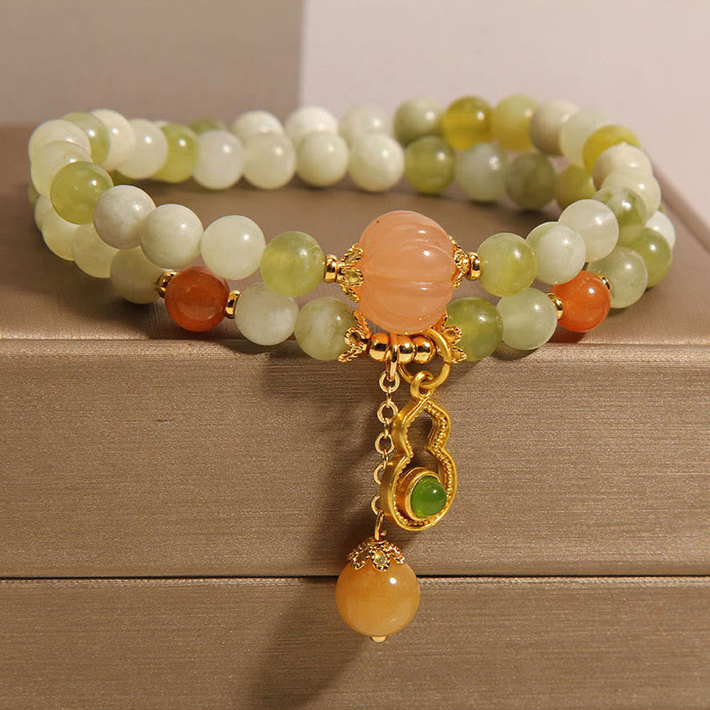 Buddha Stones Double Wrap Gourd Pumpkin Green Grape Serpentine Jade Luck Bracelet - image 2