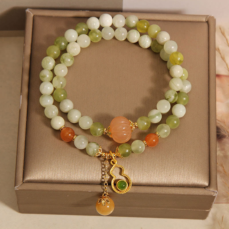 Buddha Stones Double Wrap Gourd Pumpkin Green Grape Serpentine Jade Luck Bracelet - image 5