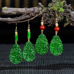 Buddha Stones Water Droplet Hollow Shape Jade Red Agate 925 Sterling Silver Luck Earrings - image 1