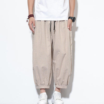 Buddha Stones Casual Striped Men's Cotton 7-8 Length Harem Pants With Pockets - image 3
