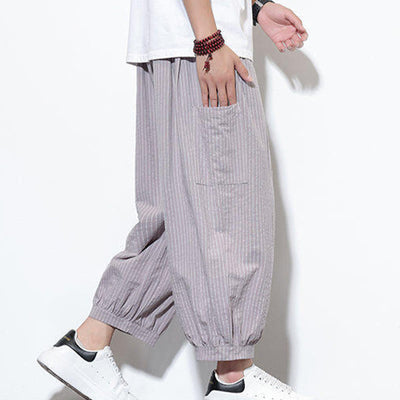 Buddha Stones Casual Striped Men's Cotton 7-8 Length Harem Pants With Pockets - image 19
