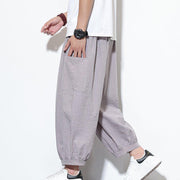 Foviel Casual Striped Men's Cotton 7-8 Length Harem Pants With Pockets