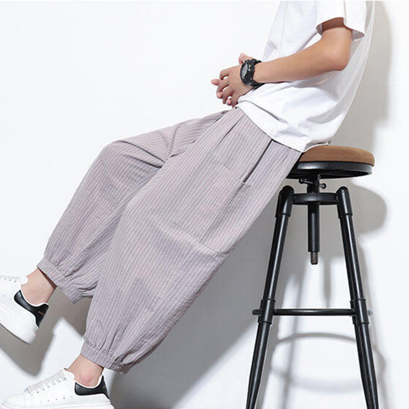 Buddha Stones Casual Striped Men's Cotton 7-8 Length Harem Pants With Pockets - image 20