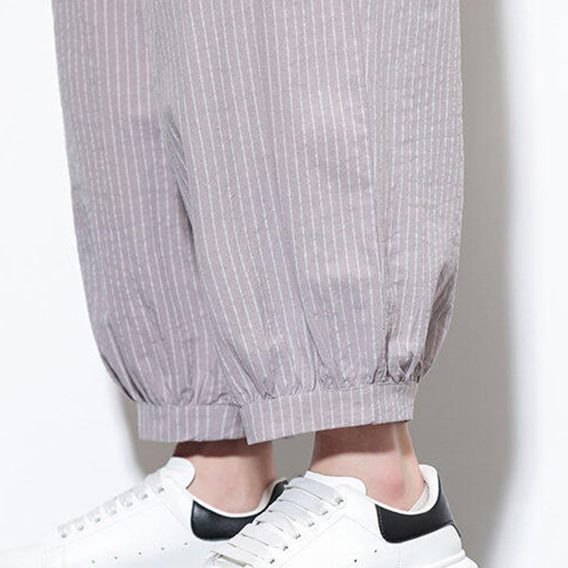 Buddha Stones Casual Striped Men's Cotton 7-8 Length Harem Pants With Pockets - image 14