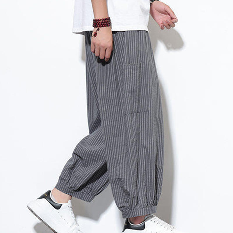 Buddha Stones Casual Striped Men's Cotton 7-8 Length Harem Pants With Pockets - image 25