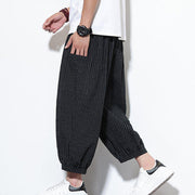 Foviel Casual Striped Men's Cotton 7-8 Length Harem Pants With Pockets