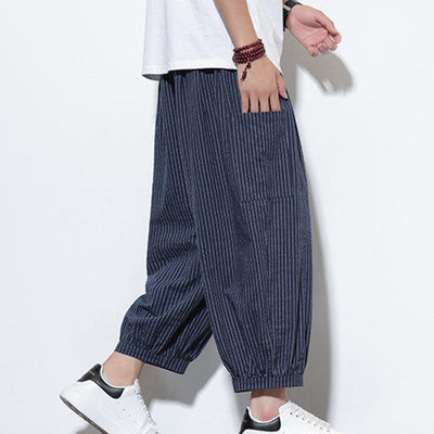 Buddha Stones Casual Striped Men's Cotton 7-8 Length Harem Pants With Pockets - image 38