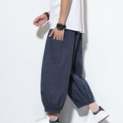 Foviel Casual Striped Men's Cotton 7-8 Length Harem Pants With Pockets
