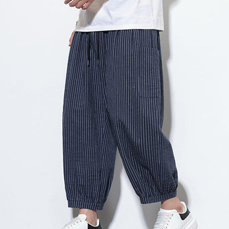 Buddha Stones Casual Striped Men's Cotton 7-8 Length Harem Pants With Pockets - image 42