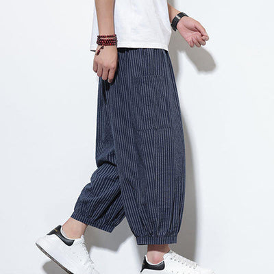 Buddha Stones Casual Striped Men's Cotton 7-8 Length Harem Pants With Pockets - image 43