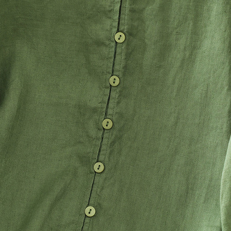 Buddha Stones Solid Buttons V-Neck Half Sleeve Women's Shirt - image 19