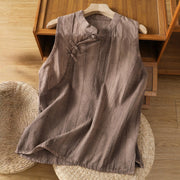 Foviel Retro Frog-Button Design Women's Cotton Sleeveless Vest