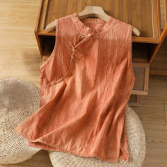 Buddha Stones Retro Frog-Button Design Women's Cotton Sleeveless Vest - Orange - US8-10，UK/AU12-14，EU40-42 (2XL) - image 1