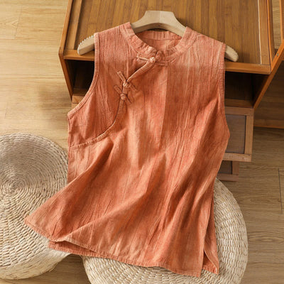 Buddha Stones Retro Frog-Button Design Women's Cotton Sleeveless Vest - Orange - US8-10，UK/AU12-14，EU40-42 (2XL) - image 1